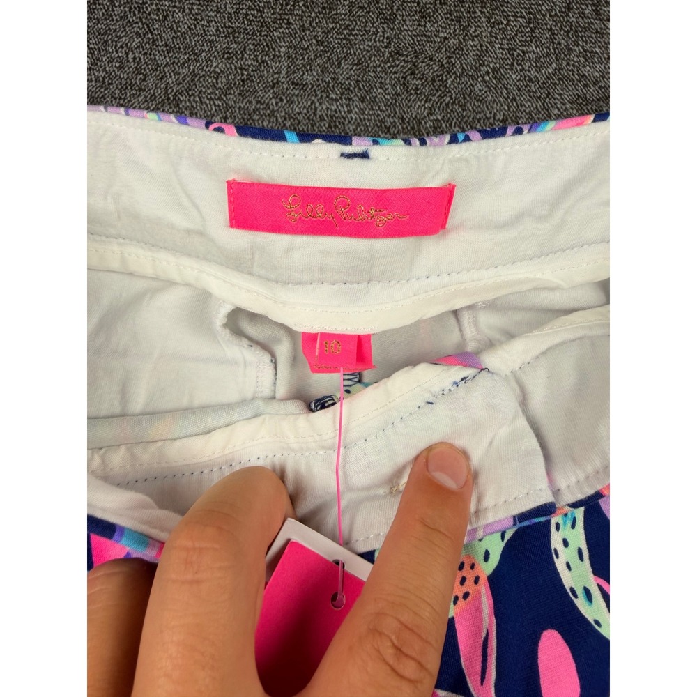 Lilly Pulitzer Natia Mid-Rise Knit Shorts Youve Been Spotted Oyster Bay Navy 10 - Picture 4 of 5